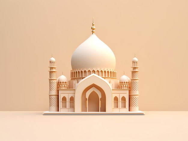 3D-islamisches Moscheeelement auf minimalistischem Hintergrund