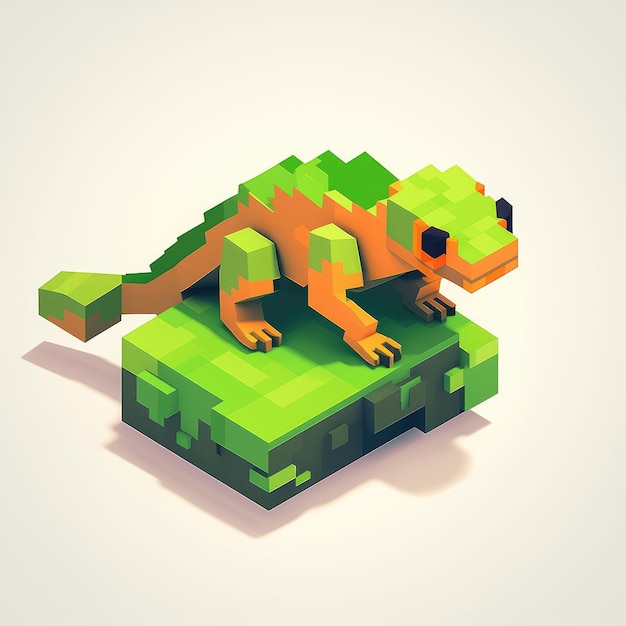 3D isométrica voxel pixel art desenho cômico estilo iguana animal personagem de desenho animado AI Generative