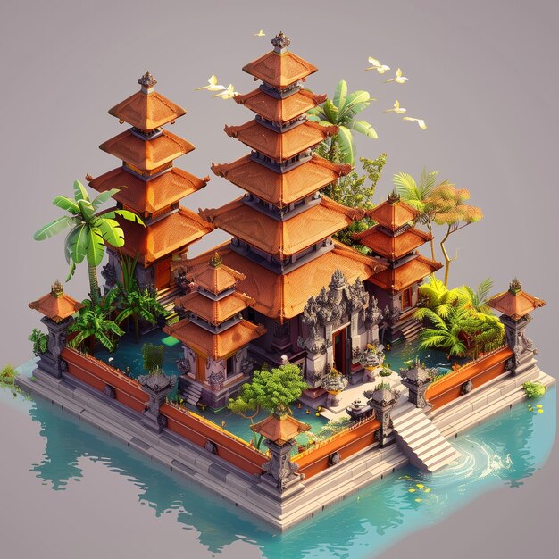 3d isométrico templo hindu pura bali