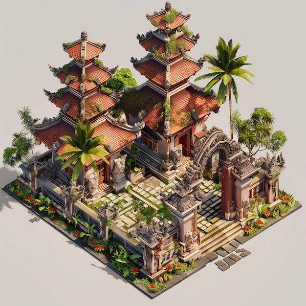 3d isométrico templo hindú pura bali