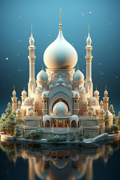 3D isometrische Moschee hellblauer Hintergrund AR 23 seltsam 30 s 750