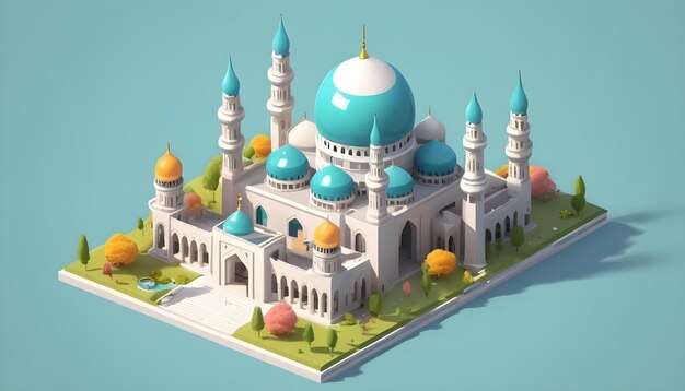 Foto 3d-isometrische mosque-schneide