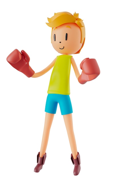 3D-Jungen-Cartoon-Figur in Aktion mit Beschneidungspfad 3D-Illustrator Sport Aktivität Übung Fitness Workout Training Lifestyle Mann Player Technologie VR-Fitnessstudio Outdoor-Cyberspace-Objektkonzept