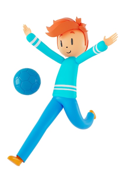 3D-Jungen-Cartoon-Figur in Aktion mit Beschneidungspfad 3D-Illustrator Sport Aktivität Übung Fitness Workout Training Lifestyle Mann Player Technologie VR-Fitnessstudio Outdoor-Cyberspace-Objektkonzept