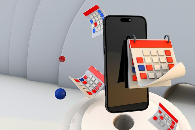 3D-Kalender mit Smartphone eine digitale Unternehmensorganisation 3D-Rendering