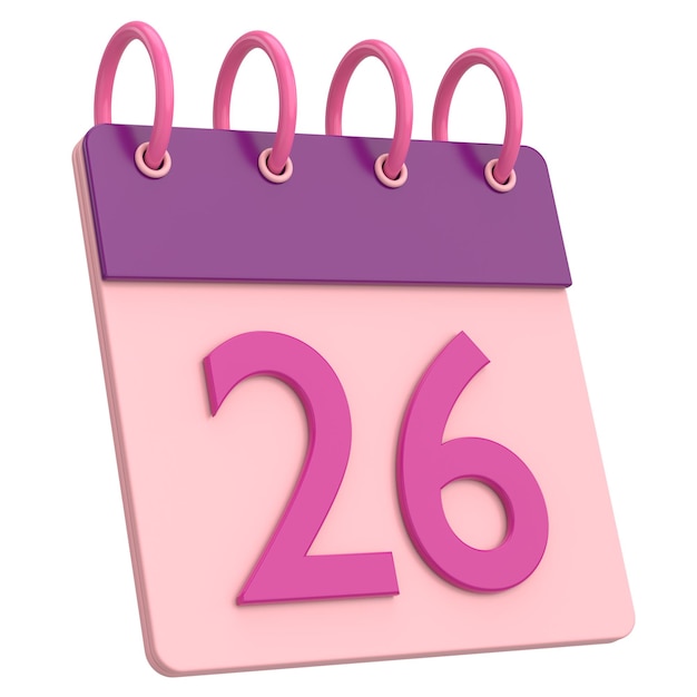 Foto 3d-kalender tag 26 26. tag des monats 3d-illustration