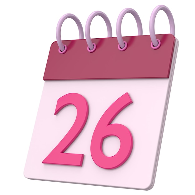 3D-Kalender Tag 26 26. Tag des Monats 3D-Illustration