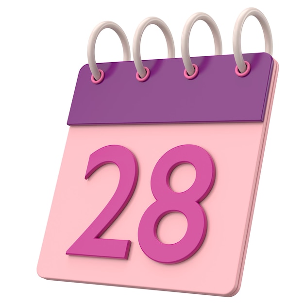 3D-Kalender Tag 28 28. Tag des Monats 3D-Illustration