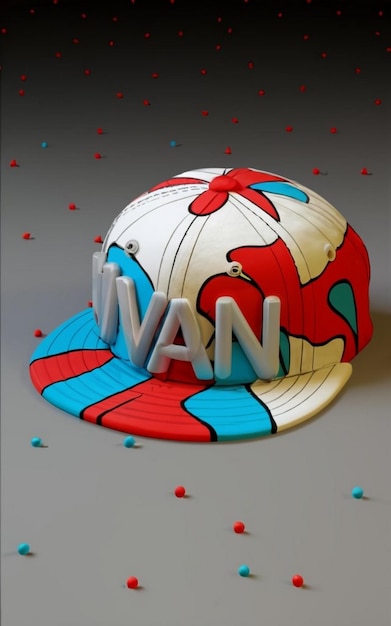 3D-Kappe Weiß mit rotem und blauem mit roten Flecken mit 3D-Namen