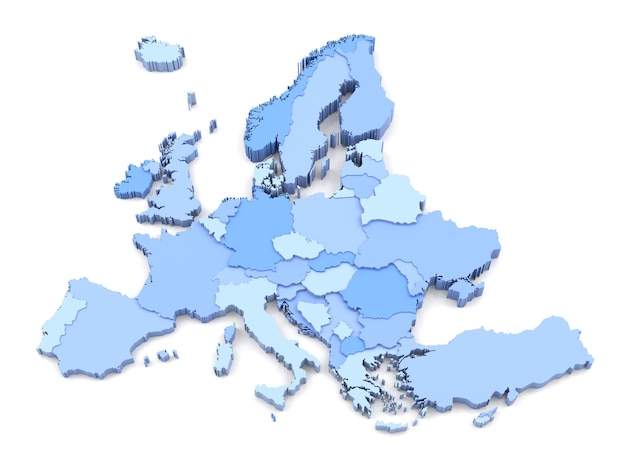 3D-Karte von allen europäischen Ländern enthalten.