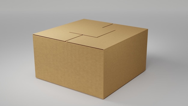 3D-Kartonbox auf weißem Hintergrund oder Verpackungsmodell oder Markenmarkierung Versandkartonboxmodell