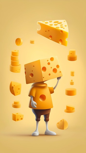 3D-Kartoon-Charakter-Design-Konzept-Illustration mit Käse