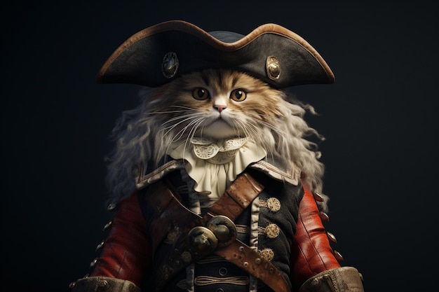 3D-Katze in Piratenkleidung Generative von Ai