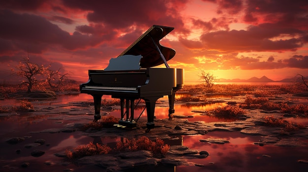 3D-Klavier im Sonnenuntergangkrieg
