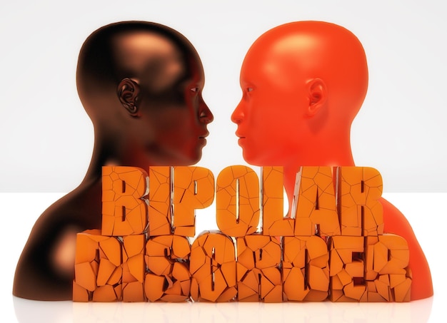 3D-Kopf und bipolarer Störungstext