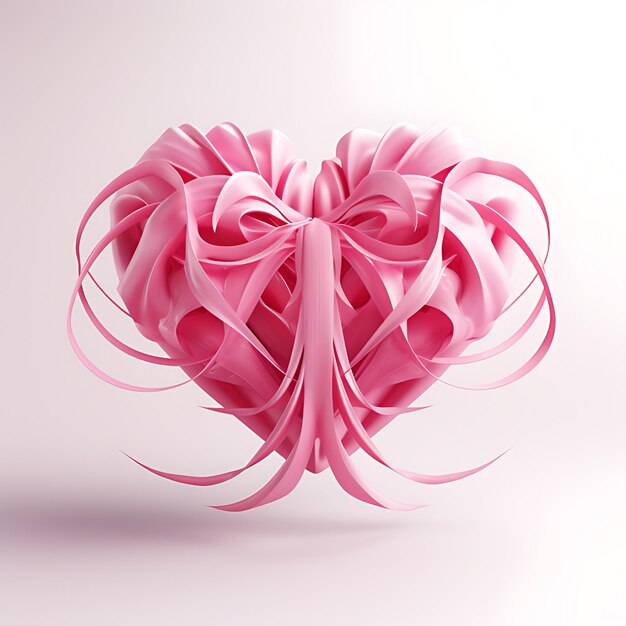 3D-Kunst eines blühenden rosa Herzens mit einer Schleife für Breast Cancer Awareness AI Generative