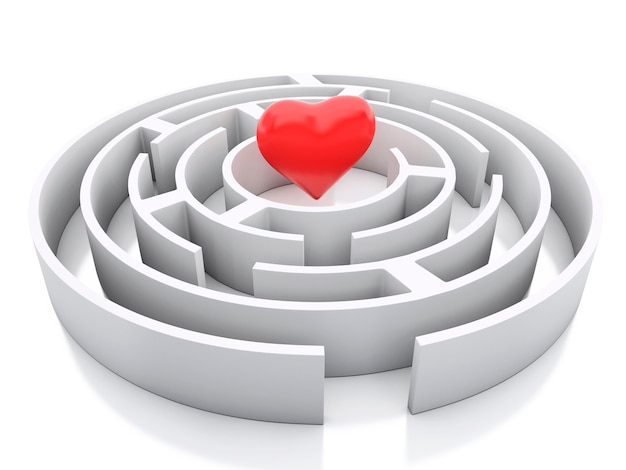 3d laberinto y un corazón en el medio.