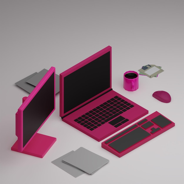 3D-Laptop-Computer mit Kaffee