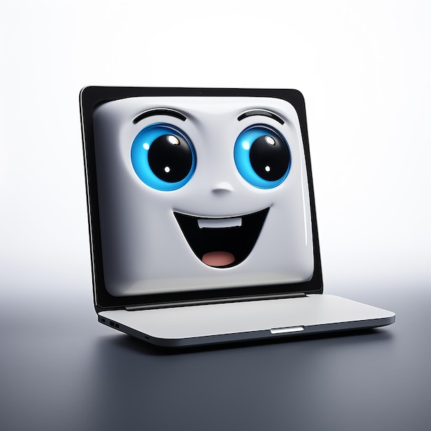 3D-Laptop-Emoji auf dem Bildschirm, sauberer weißer Hintergrund