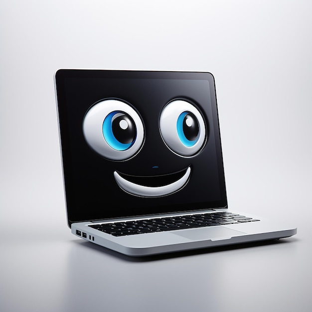 3d Laptop Emoji en pantalla fondo blanco limpio