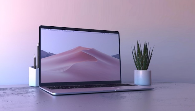 3D-Laptop mit Bildschirm und Tastatur