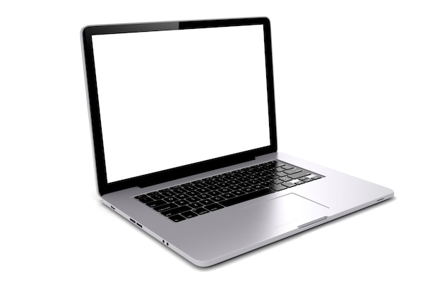 3D-Laptop mit leerem Bildschirm auf weißem Hintergrund