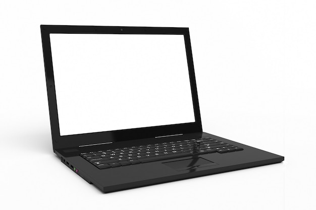3D-Laptop-Vorderansicht des leeren Bildschirms (isoliert auf Weiß und Beschneidungspfad)