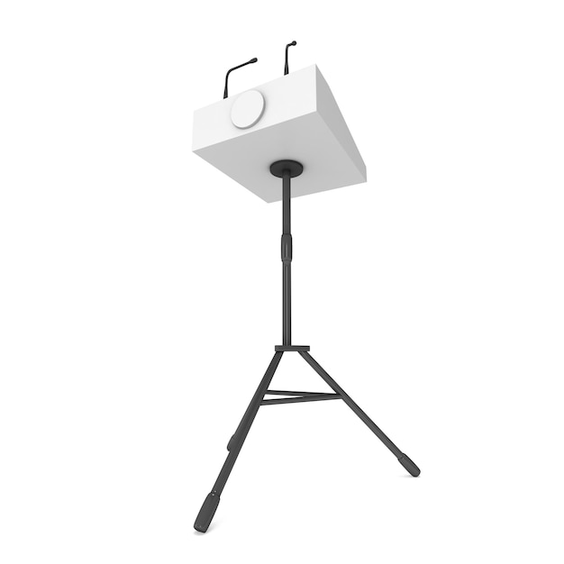 3D-Lautsprecher Podium auf Tripod White Tribune Tribune Podest mit Mikrofonen 3D-Render