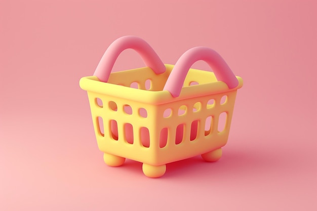 3D-leerer Einkaufskorb für Einkäufe auf pastellfarbenem Hintergrund Minimal-Design-Cartoon-Kreativ-Symbol Verkauf Black Friday-Konzept-Einkaufs-Saison-Ermäßigungen Shopaholic Werbe-Marketing