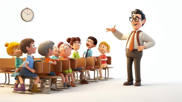 3D-Lehrer und Kinder in der Schule