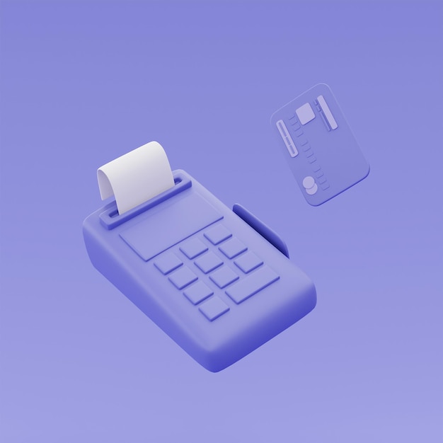 3d leitor de cartão de crédito roxo caixa registradoraconceito de compras onlineestilo mínimo renderização em 3d