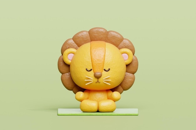 3D león lindo meditación yoga personaje de dibujos animados renderización 3D