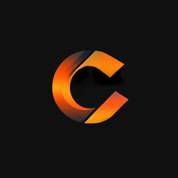 3d letra naranja C en un fondo negro 3d render