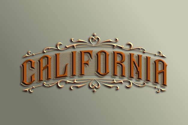 Foto 3d letras vitorianas vintage do logotipo da califórnia