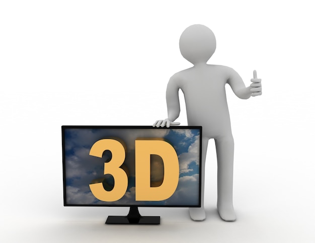 3d Leute - Mann, Person mit einem Monitor. gerenderte Illustration