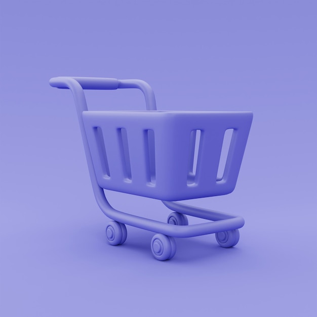 3d lila Warenkorb isoliertOnline-Shopping-Konzeptminimaler Stil3d-Rendering