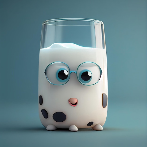 3d lindo vaso de leche personaje de dibujos animados IA generativa