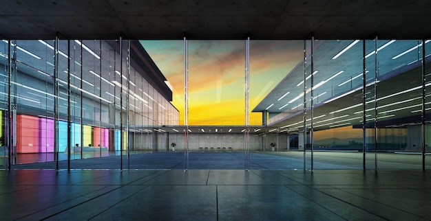 3D-Lobbyhalle für moderne Geschäftsgebäude mit Glaswänden