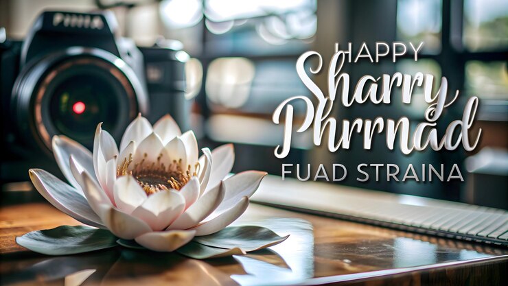 Foto 3d-lotus-symbol mit happy sharad purnima-text, das auf weißem hintergrund vergrößert wird
