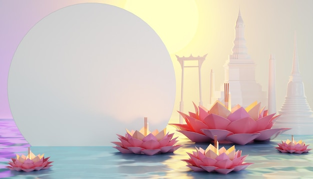 3D Loy Krathong Festival und Yi Peng Festival in Nordthailand Banner mit Mond