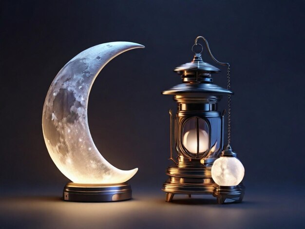 Foto 3d lua e leant para ramadan e eid