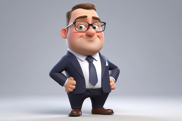 3D-Lustige Cartoon-Charaktere sympathisch aussehende Geschäftsmann liebe Person in Anzug mit Brille und Krawatte