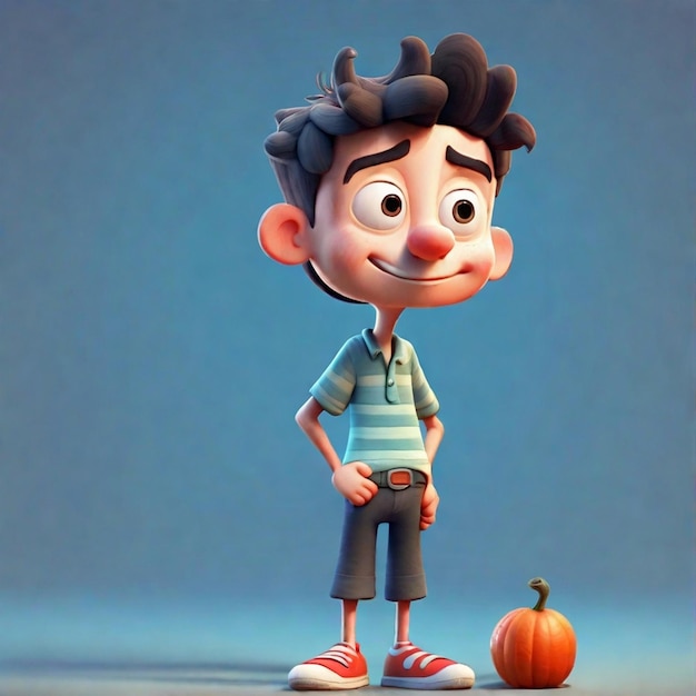 Foto 3d-lustige dünne jungen-cartoonfigur-illustration mit farbenfrohem kleid