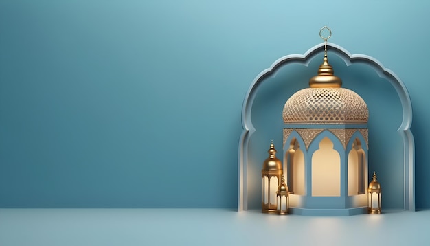 3D-Luxus Muharram islamisches Neujahr blaues leeres Hintergrundbanner