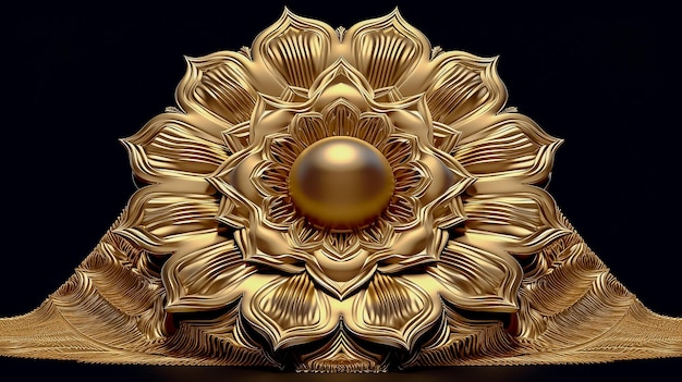 3D-Luxusgoldenes Blumensymbol isolierter schwarzer Hintergrund Ai generiert