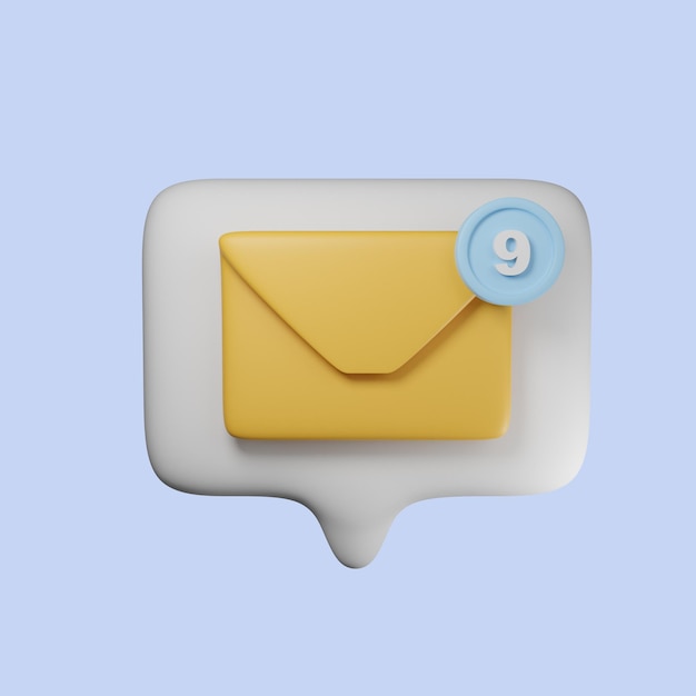 3D-Mail-Umschlagsymbol mit Benachrichtigung über neue Nachricht Minimaler E-Mail-Brief. 3D-Darstellung