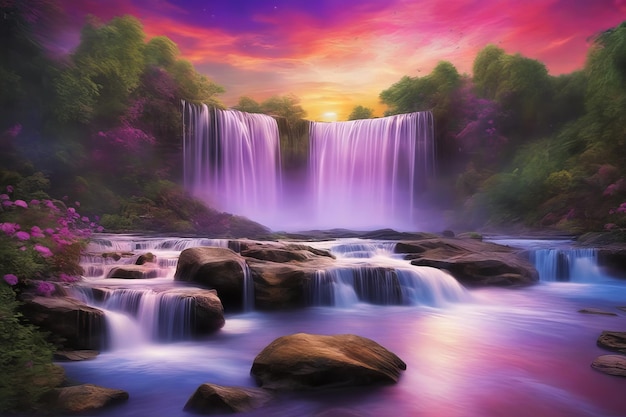 3D majestätischer Wasserfall mit verschwommener Bewegungsschönheit