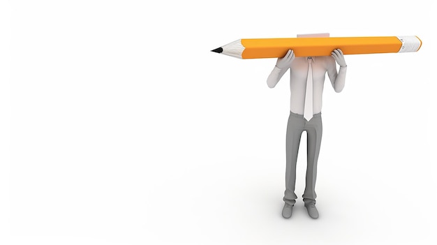 3D-Mann mit Bleistift auf den Schultern