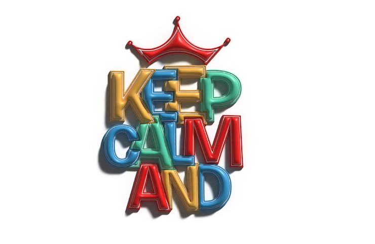 Foto 3d mantener la calma y el texto de estilo caligráfico, diseño de ilustración de representación 3d.
