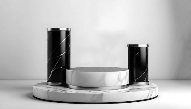 3d-Marmor-Stein-Produkt-Anzeigepodium-Stand-Mockup 3 Stufen-Piedestal-Bühne mit Metallbandkante